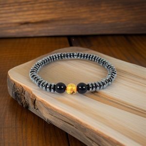 Magnetic Bead Bracelet Hematite w/center Stone Therapy Health Healing